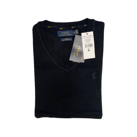 NWT Polo Ralph Lauren Men's V-Neck Wool Sweater Color Black Size M - Picture 2 of 3